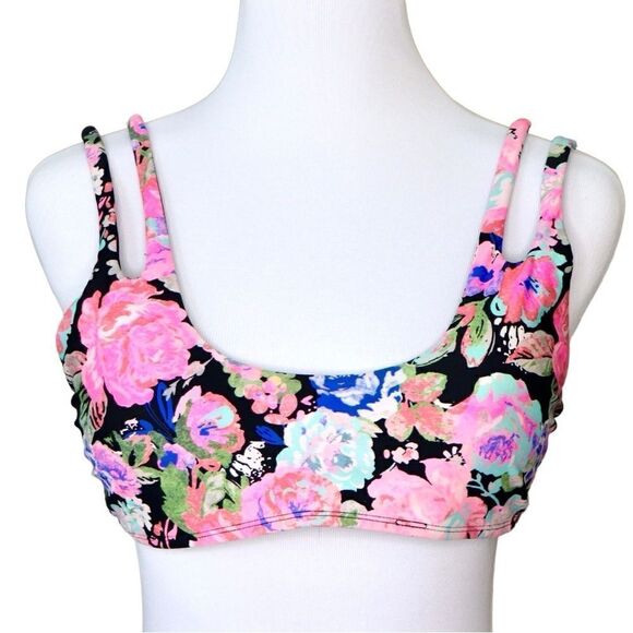 No Boundaries Pink Black Floral Bikini Swim 2pc Swimsuit LARGE Beach Cruise - Picture 4 of 14